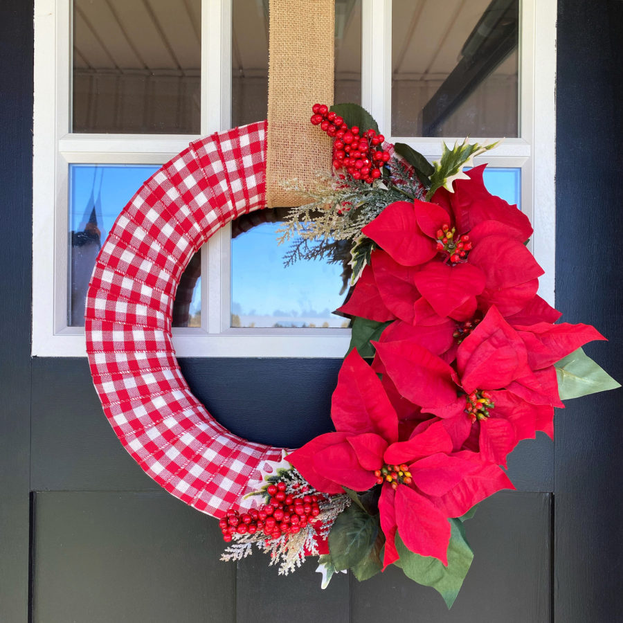 DIY Red and White Buffalo Check Christmas Wreath