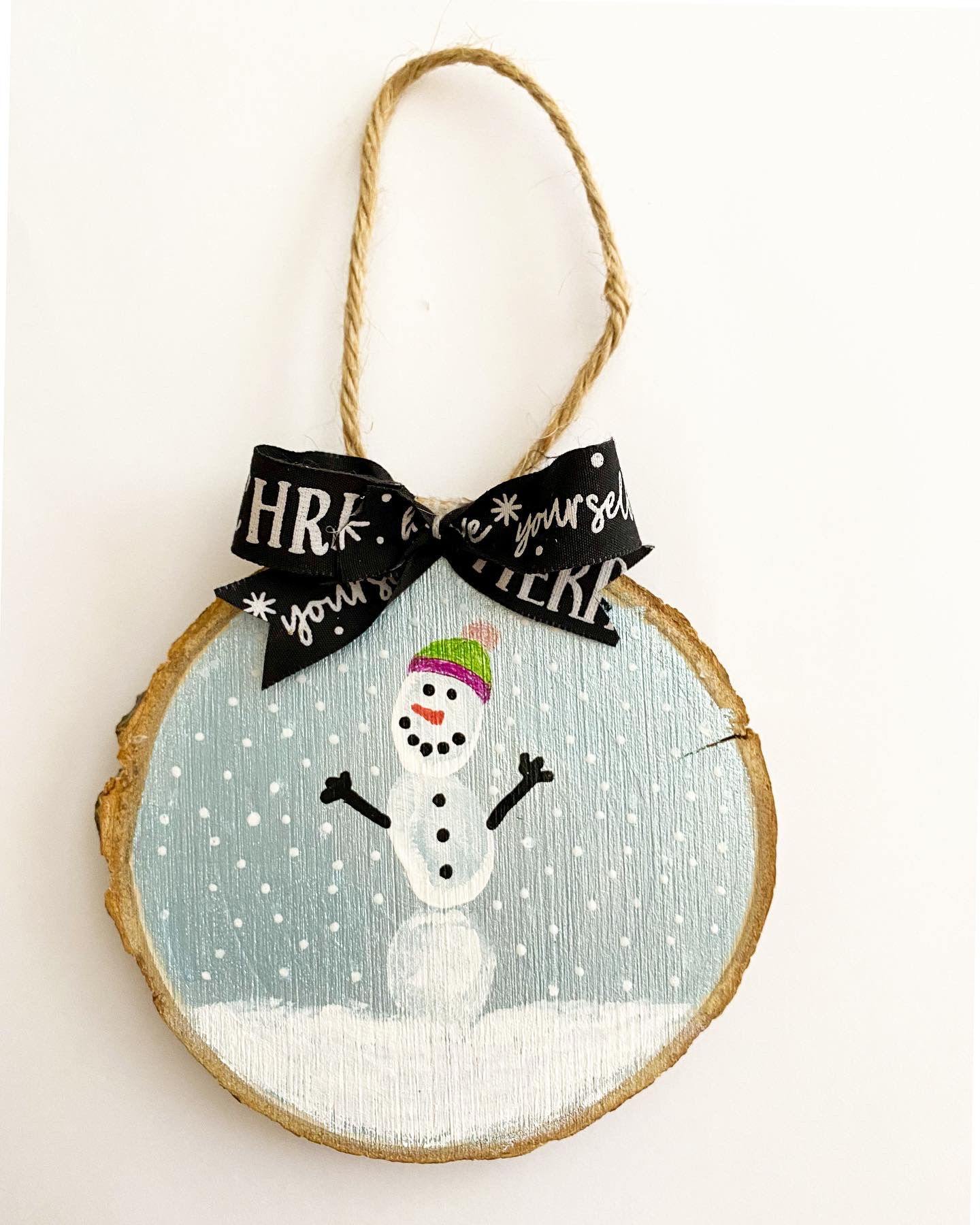 Thumbprint Snowman Wood Chip Ornament - Katie Drane Blog